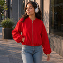 Jaqueta Bomber Feminina Cortada - lifestyle 1
